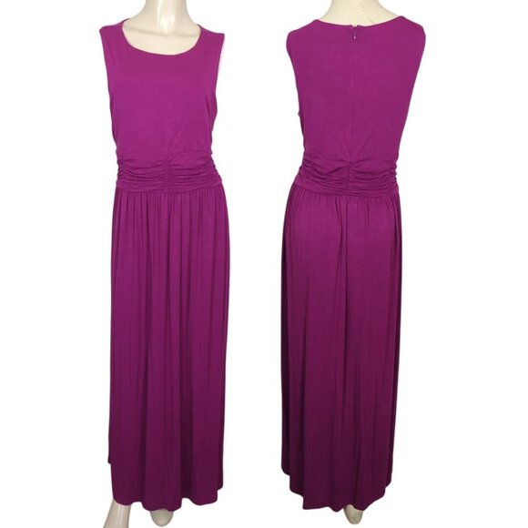 Soft Surroundings Sleeveless Magenta Maxi pullover Ruched Waist Dress size L - Picture 1 of 16